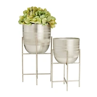 Silver Modern Planter, Set of 2" 6", 5"
