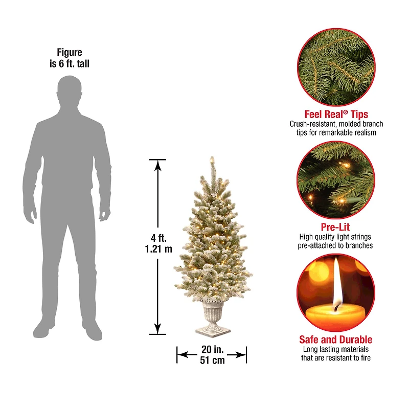 4ft. Pre-Lit Snowy Sheffield Spruce Entrance Artificial Christmas Tree, Twinkly™ LED Lights