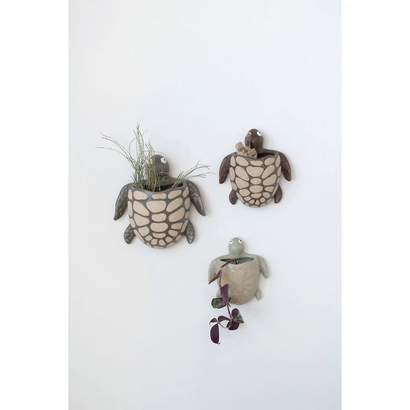 Hello Honey® 8" Brown Stoneware Turtle Wall Planter