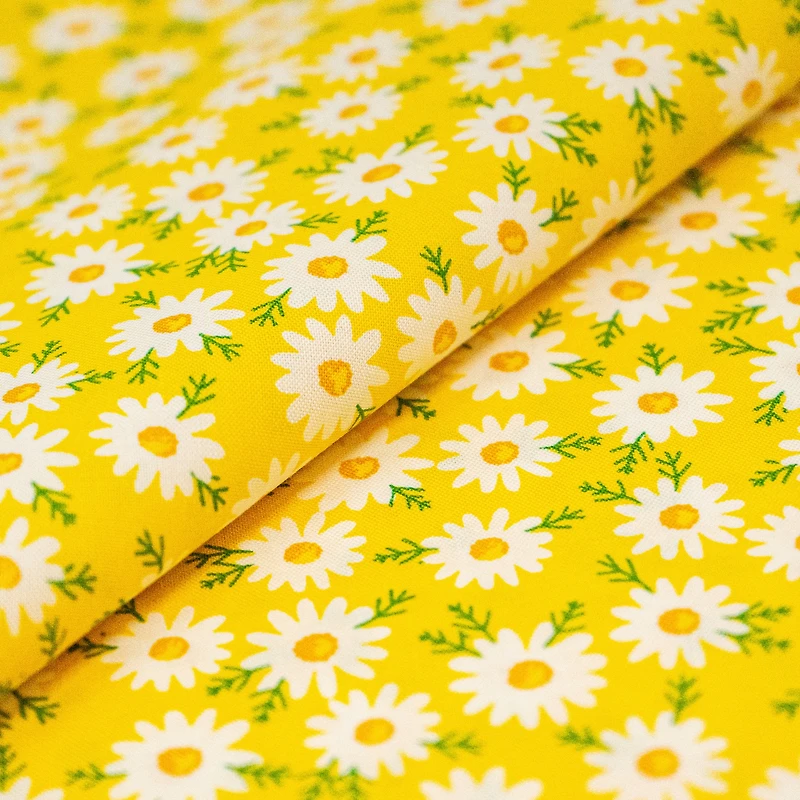SINGER Daisies on Yellow Cotton Fabric