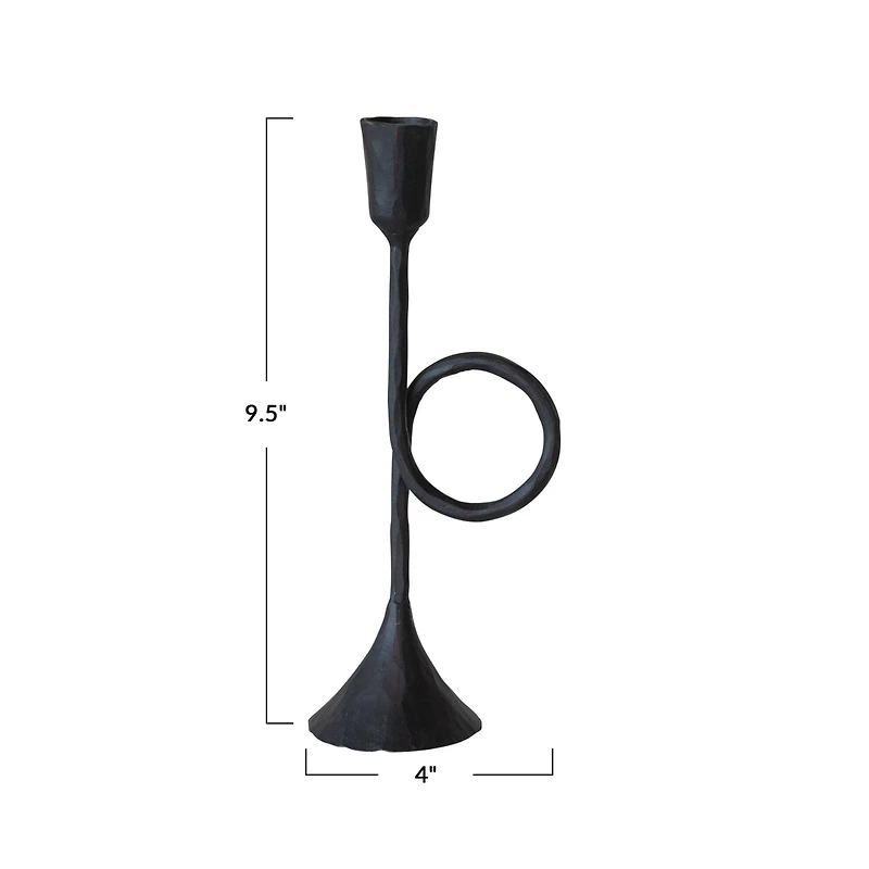 Hello Honey® Black 9.5" Cast Metal Taper Candle Holder with Handle