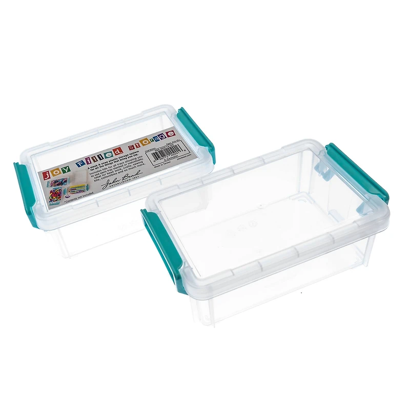 John Bead 5.5" Joy Filled Clear & Turquoise Stackable Containers With Lids