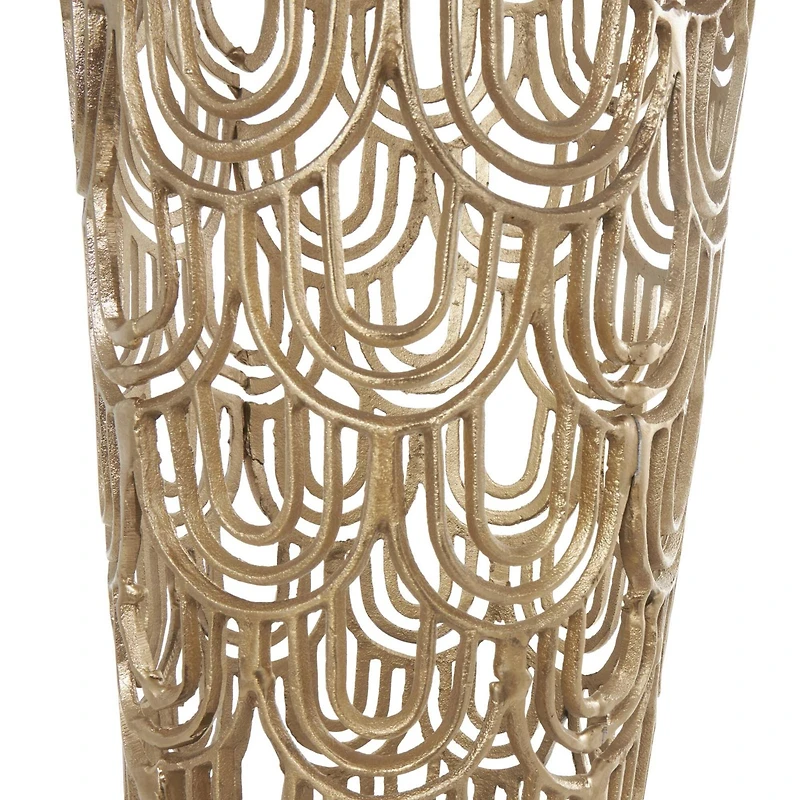 35" Gold Art Deco Arches Aluminum Vase