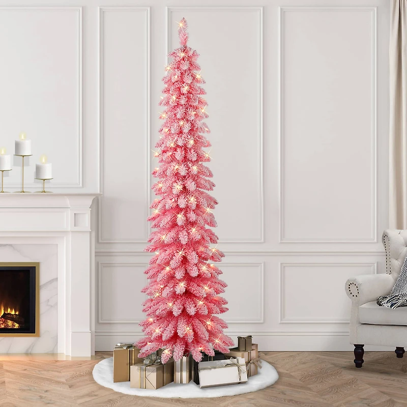 7ft. Pre-Lit Flocked Artificial Alpine Pencil Tree