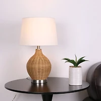 22" Tan Faux Rattan Table Lamp with White Fabric Shade by Ashland®