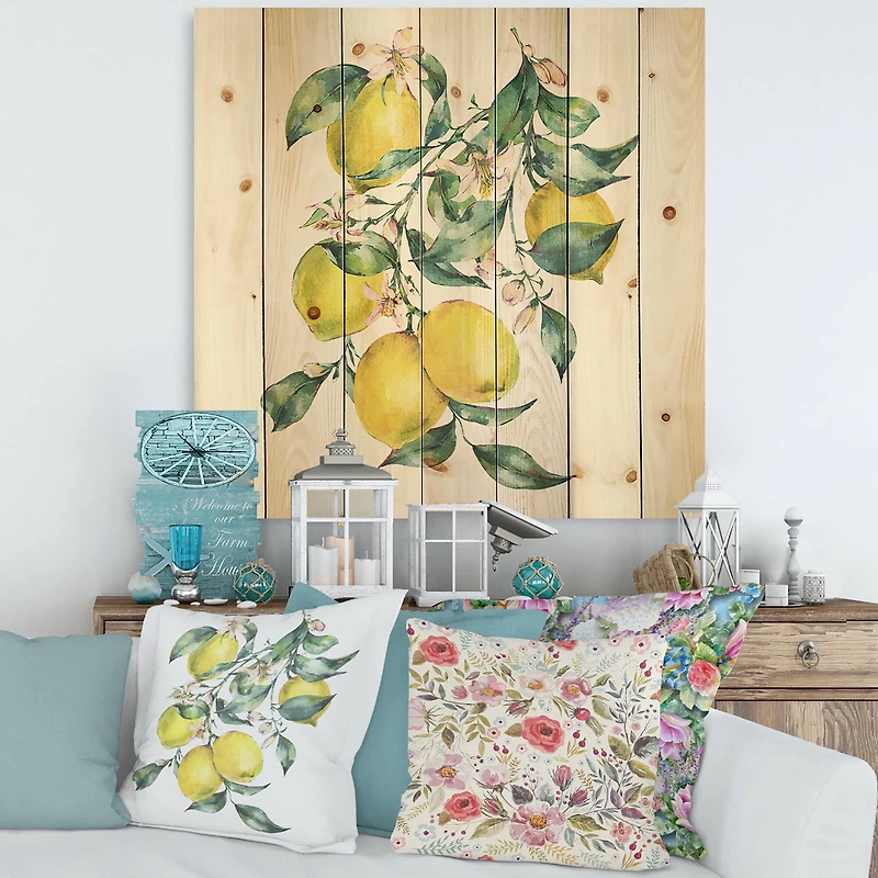 Designart - Branch of Yellow Lemons and Leaves I