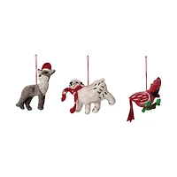 Hello Honey® Handmade Wool Felt Fox, Polar Bear & Cardinal Ornament Set