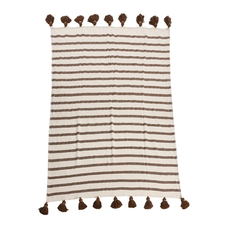 Hello Honey® Brown Wide Striped Cotton Throw Blanket with Tassels