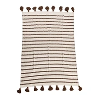 Hello Honey® Brown Wide Striped Cotton Throw Blanket with Tassels