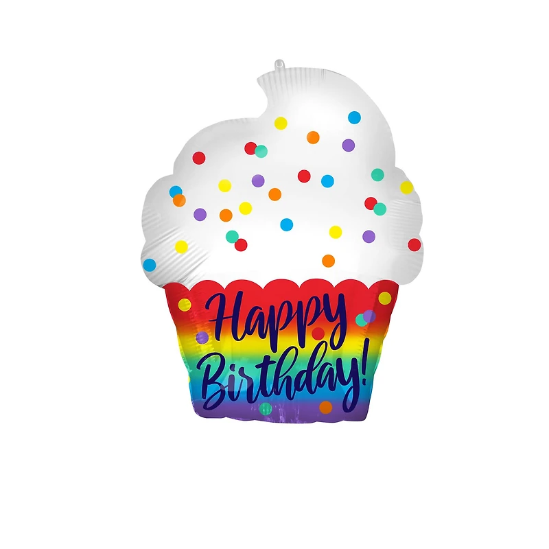 18" Happy Birthday Cupcake Mylar Balloon