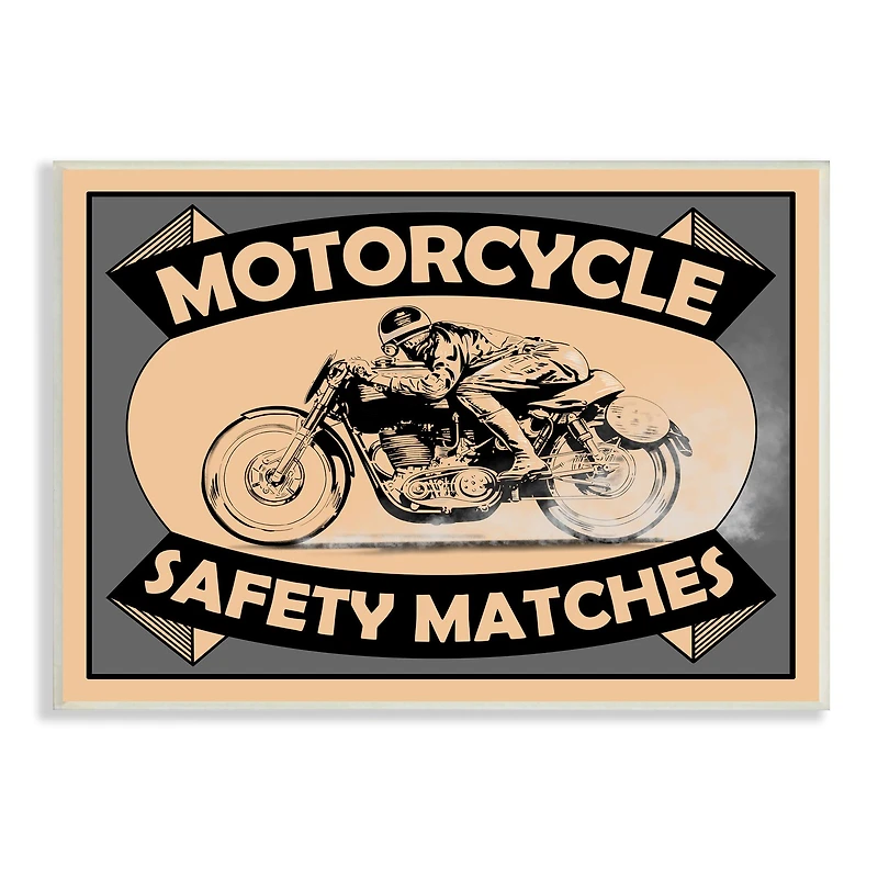 Stupell Industries Motorcycle Safety Matches Grey Tan Bike Rider Wall Plaque