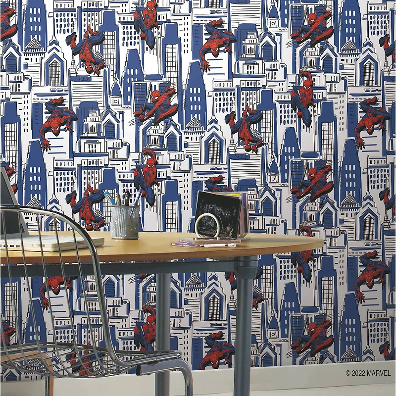 RoomMates Blue Spider-Man Cityscape Peel & Stick Wallpaper