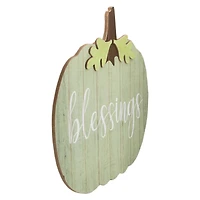 Green Wooden Blessings Pumpkin Hanging Wall Sign