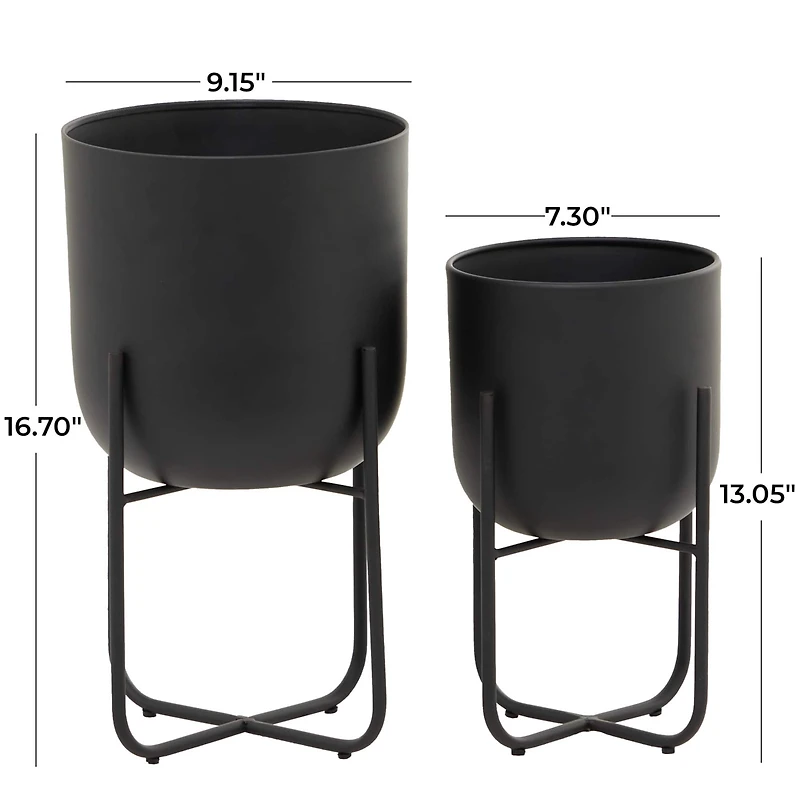 CosmoLiving by Cosmopolitan Black Metal Planter with Removable Stand Set, 17" & 13"