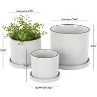 White Geometric Grid Patterned Ceramic Planter Set