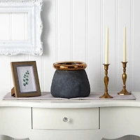 8" Stone Planter with Bronze Rim