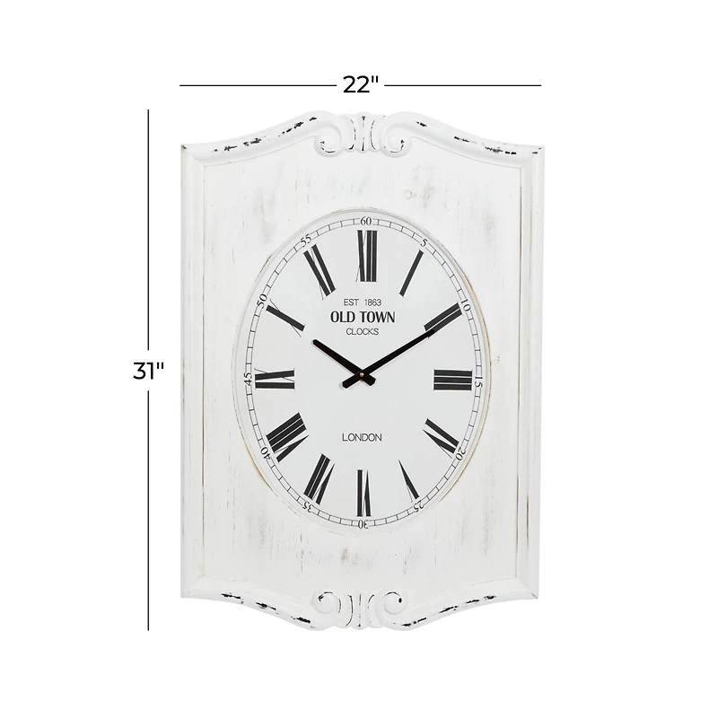 White Wood Farmhouse Wall Clock, 31" x 22" x 4"