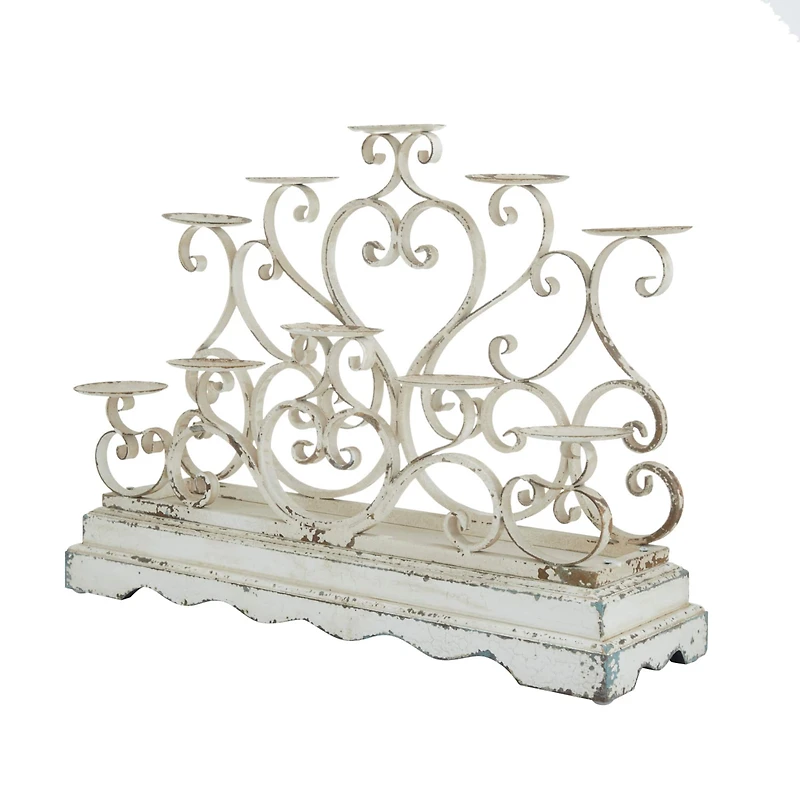 White Iron French Country Candelabra, 18" x 23" x 8"