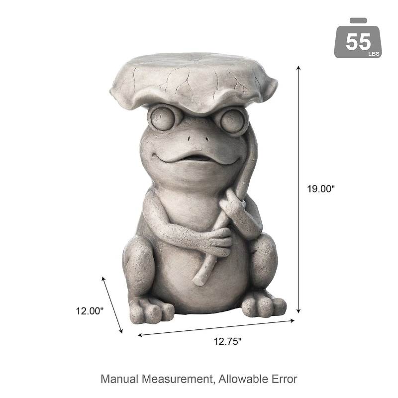 Glitzhome® 19" Frog & Lotus Faux Concrete Garden Stool