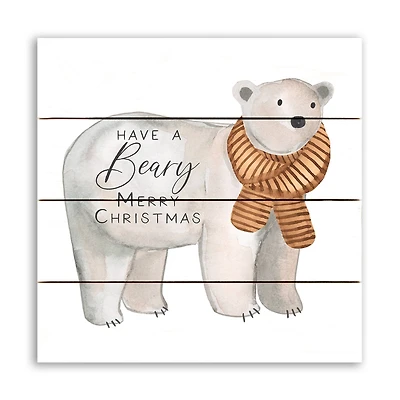Beary Merry Christmas 11.75" x 11.75" Pallet Wood Wall Art