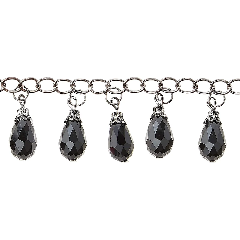 12 Pack: Black Teardrop Glass Beads Chain, 15mm by Bead Landing™