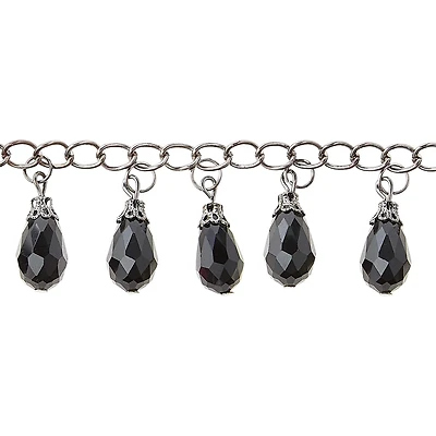 12 Pack: Black Teardrop Glass Beads Chain, 15mm by Bead Landing™