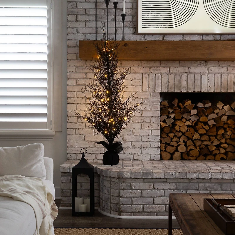 5ft. Pre-Lit LED Halloween Black Twig Artificial Fall Tree in Burlap Planter