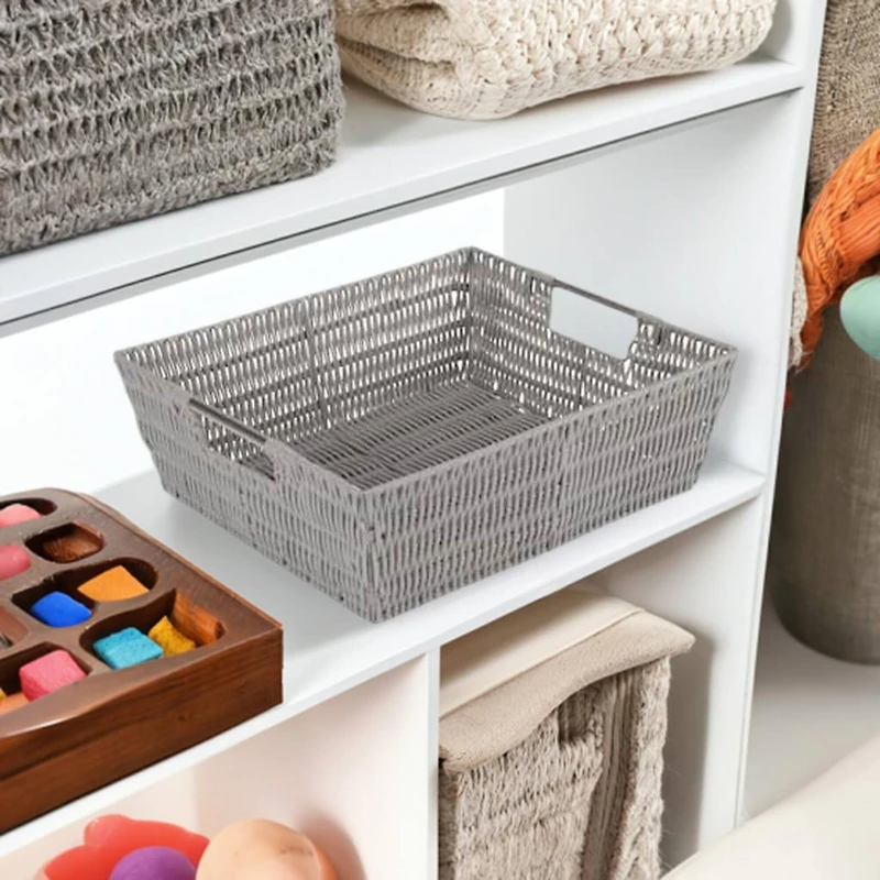 Simplify Shelf Storage Rattan Tote Basket