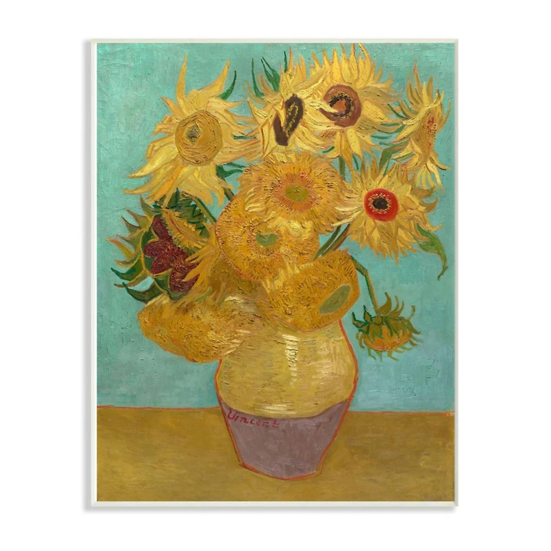 Stupell Industries Van Gogh Sunflowers on Turquoise Wooden Wall Plaque