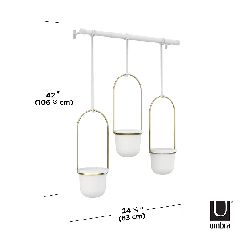 Umbra White & Brass Triflora Hanging Planter Set