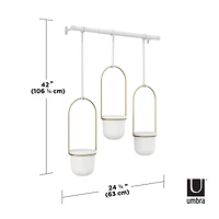 Umbra White & Brass Triflora Hanging Planter Set