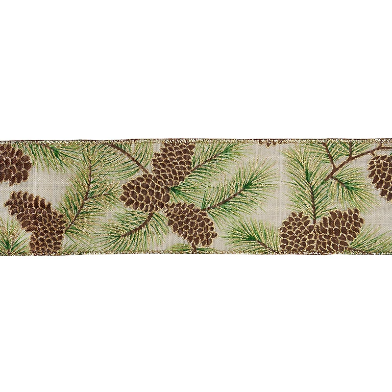 2.5" x 20ft. Pinecone Faux Linen Wired Ribbon by Celebrate It®