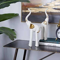 Set of 2 Gold Porcelain Glam Elephant Sculpture, 14", 16"