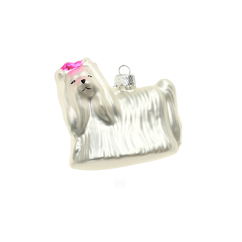 2.75" White Long Hair Dog Glass Ornament by Ashland®