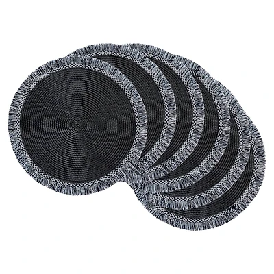 DII® 15" Round Black Fringed Placemat Set, 6ct.