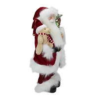 16" Traditional Standing Santa Claus with Teddy Bear & Gift Bag