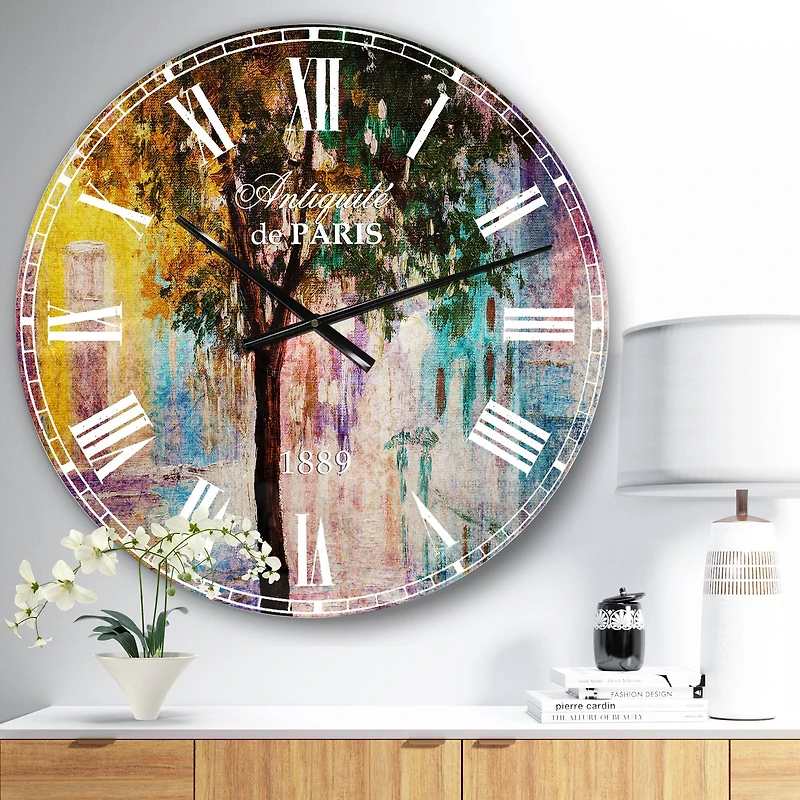 Designart 'Couple Walking In Rain French Country Wall Clock