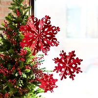 Red Paper Snowflake Ornament Set