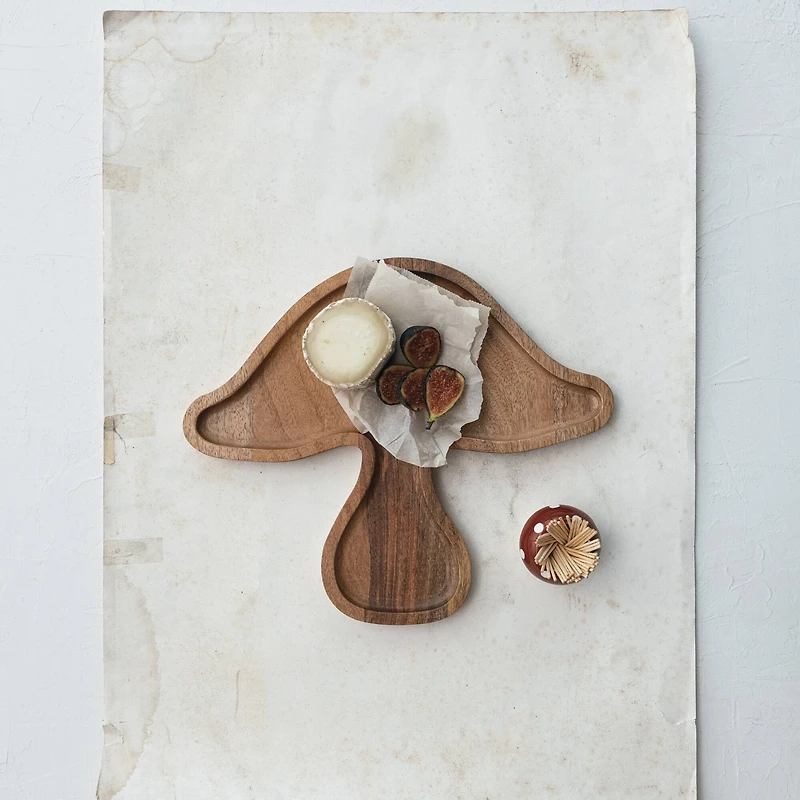 Hello Honey® 13" Mushroom-Shaped Natural Mango Wood Serving Board