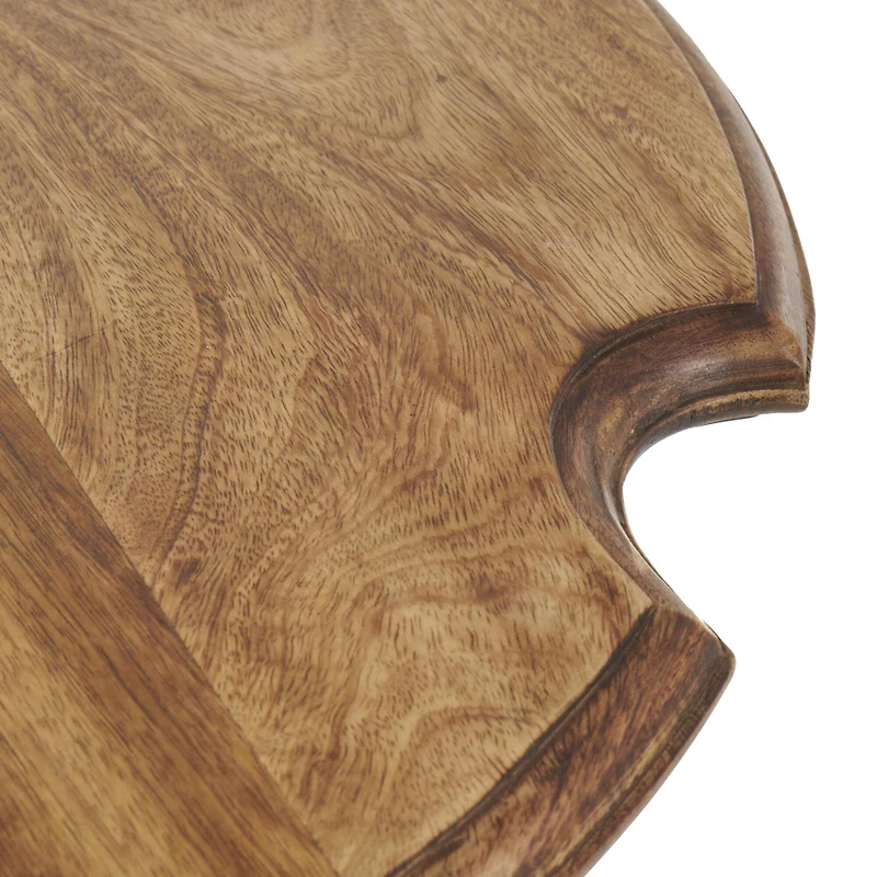 Brown Mango Wood Turned Accent Table with Scrolled Legs and Cutout Tabletop