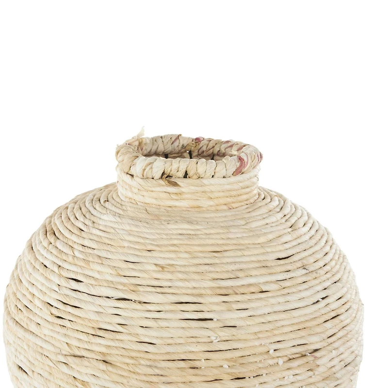 13.5" Cream Seagrass Handmade Wrapped Pot Decorative Vase