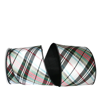JAM Paper 4" x 10yd. Dupioni Wired Edge Diagonal Plaid Ribbon