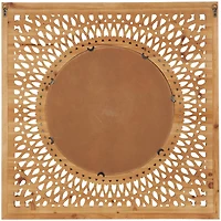 40" Brown Wood Framed Wall Mirror with Carved Scroll Pattern