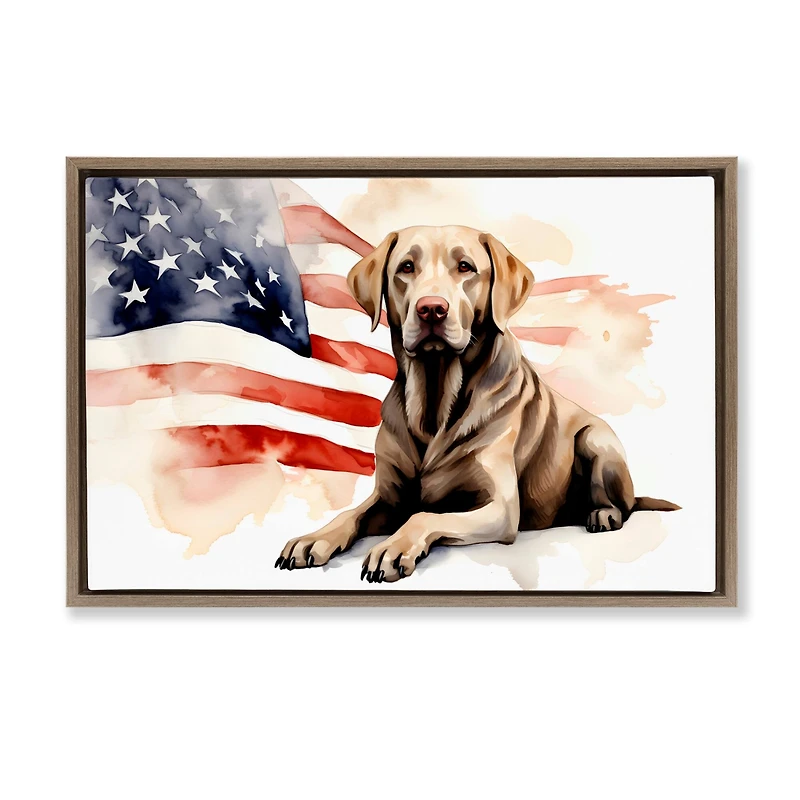 Stupell Industries Patriotic Dog with Flag Floater Framed Art
