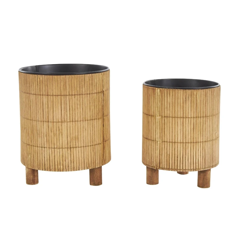 Brown Bamboo Wood Planter Set