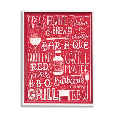 Stupell Industries Fire Up Grill Summer BBQ Phrases Red White Framed Wall Art