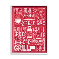Stupell Industries Fire Up Grill Summer BBQ Phrases Red White Framed Wall Art