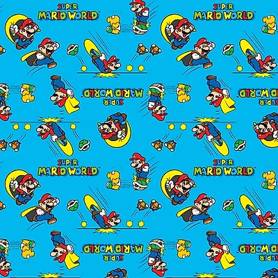 Nintendo® Mario Blue Retro Super Mario World Cotton Fabric