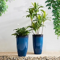 Glitzhome® 23.5" Gradient Cobalt Blue Faux Ceramic Tall Plastic Planters, 2ct.