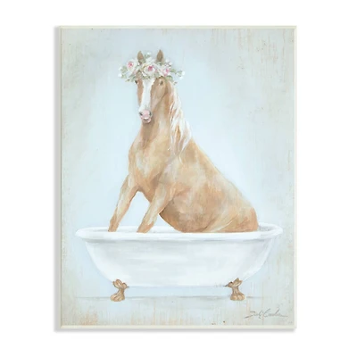 Stupell Industries Country Horse in Farm Bathtub Pink Floral Crown Wall Plaque